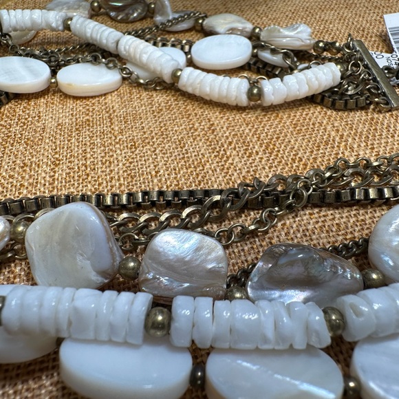 Chico’s NWT seven strand statement, necklace, antique, gold white beige crystals - Picture 6 of 11